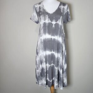 LORD & TAYLOR Tie Dye Dress Womens XS Gray White Swing Festival Hippie Y2K